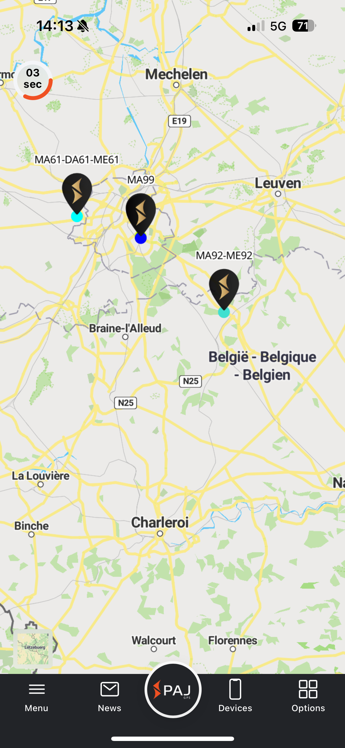 Screenshot de l'application PAJ sur la vue de la page d'accueil