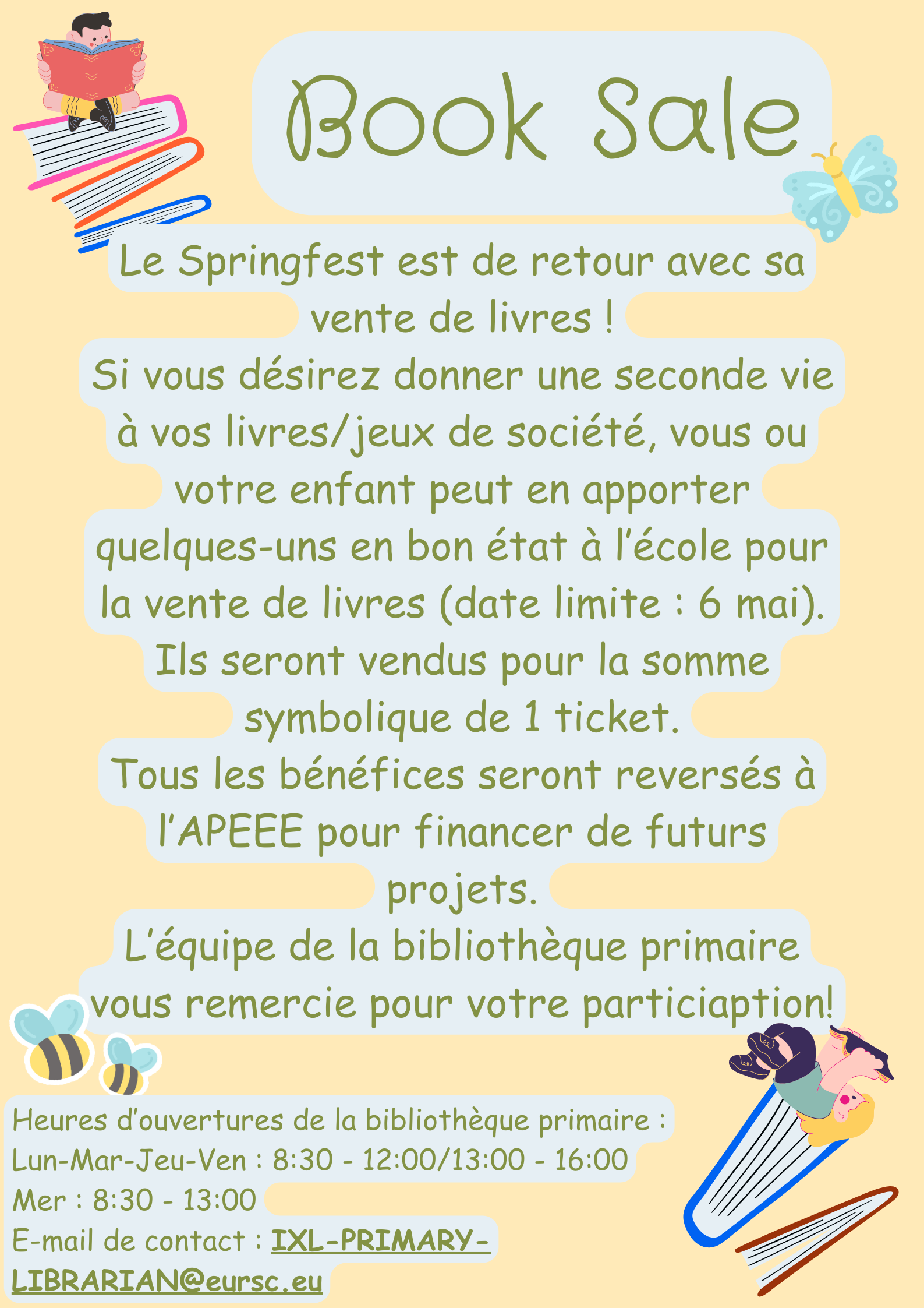 Poster comprenant les informations pour la Vente de Livres