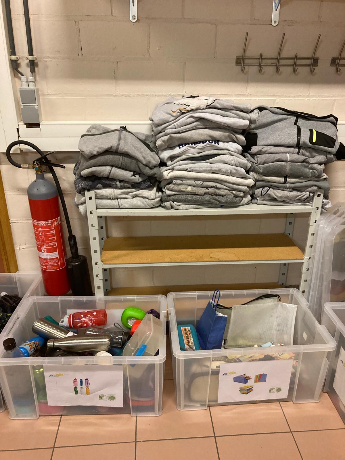 Jumpers and water bottles from the Eureka room