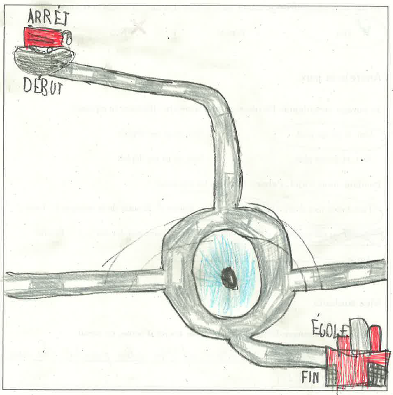 Drawing of the path between a bus stop and school