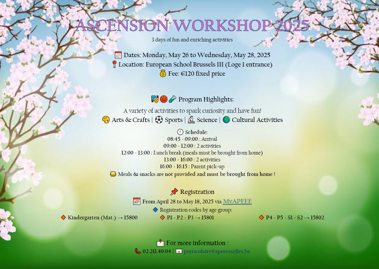 Flyer regrouping all the information for the May Holiday Workshop - consult the linked pdf