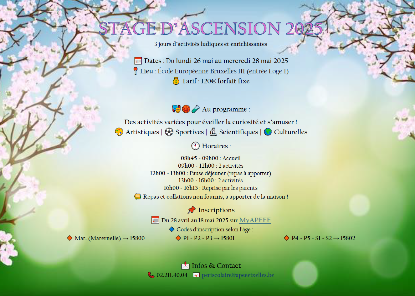 Brochure regroupant toutes les informations concernant le stage des congés de mai - consultez le pdf joint