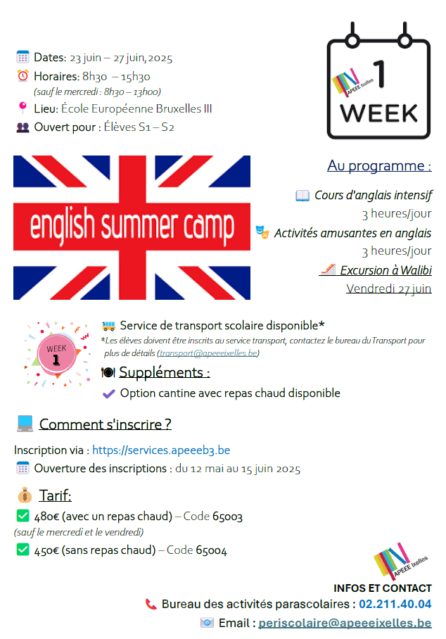 Brochure regroupant toutes les informations concernant le stage en anglais - consultez le pdf joint