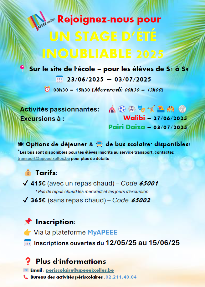 Brochure regroupant toutes les informations concernant le stage d'été des secondaires - consultez le pdf joint